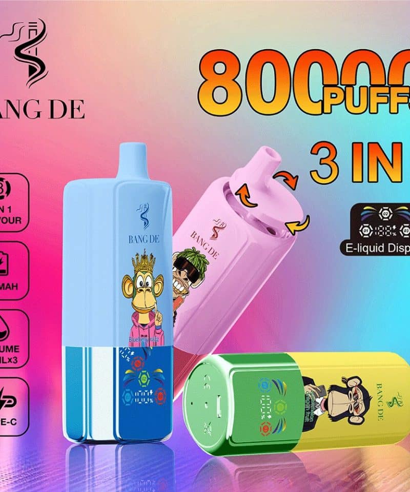 Bang DE 80000 80k Puffs 3 in 1 Flavors Newest Original Rechargeable LCD Display Disposable Vape